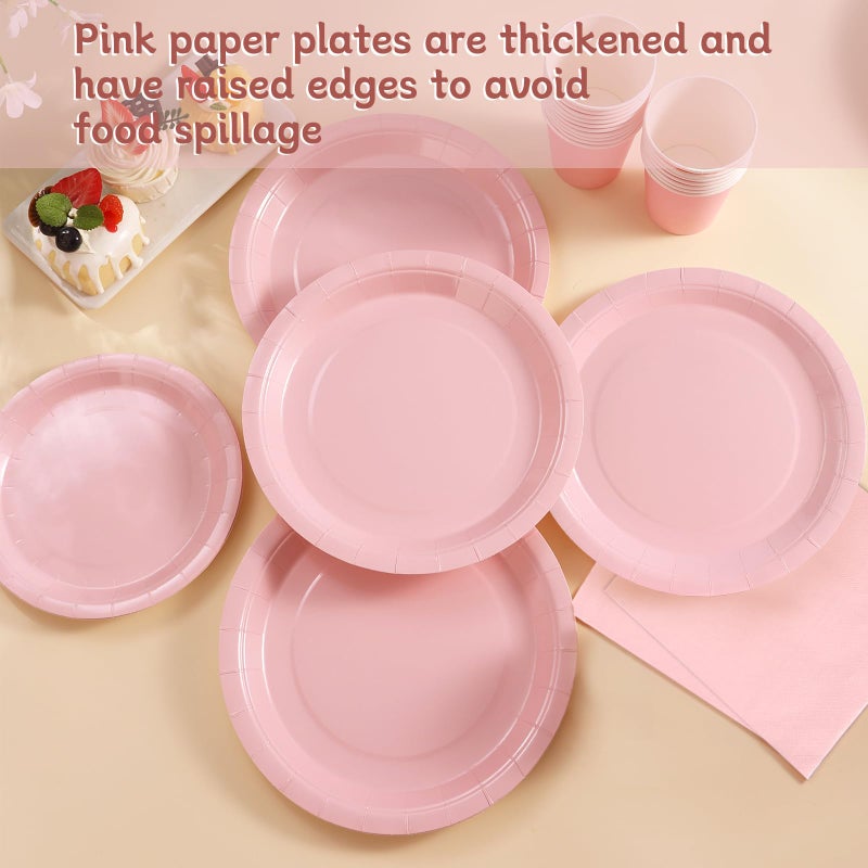 Gudvilla 200 Pcs Baby Pink Plates and Napkins Party Supplies  Girl Baby Shower Plates and Cups and Napkins Sets Serves 50  Light Pink Party Decorations  Bow Birthday Decorations - Image 4