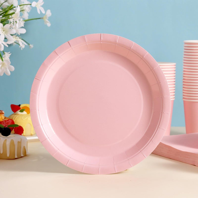 Gudvilla 200 Pcs Baby Pink Plates and Napkins Party Supplies  Girl Baby Shower Plates and Cups and Napkins Sets Serves 50  Light Pink Party Decorations  Bow Birthday Decorations - Image 2