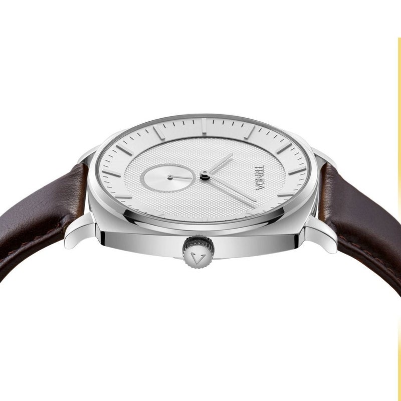 ترندا ساعة TRNDA مربعة كلاسيك 45 مم للرجال من الفولاذ المقاوم للصدأ - سوار جلدي بني ومينا أبيض - Image 3