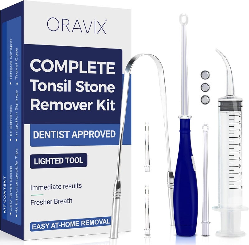 ORAVIX Tonsil Stone Remover - Tonsil Stone Removal Kit - Tonsillolith Remover Tool - Tonsil Cleaner - Fight Bad Breath - Tonsil Stone Removal Tool - Oral Irrigator - Tongue Scraper - 7 Pieces - Image 1