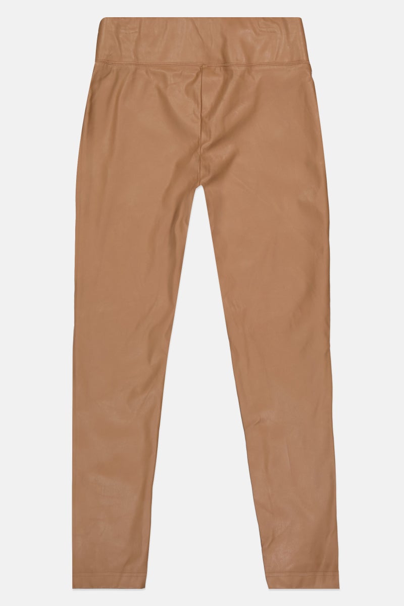 INC Women Petite Plain Pull On Faux-Leather Pants, Tan - Image 3