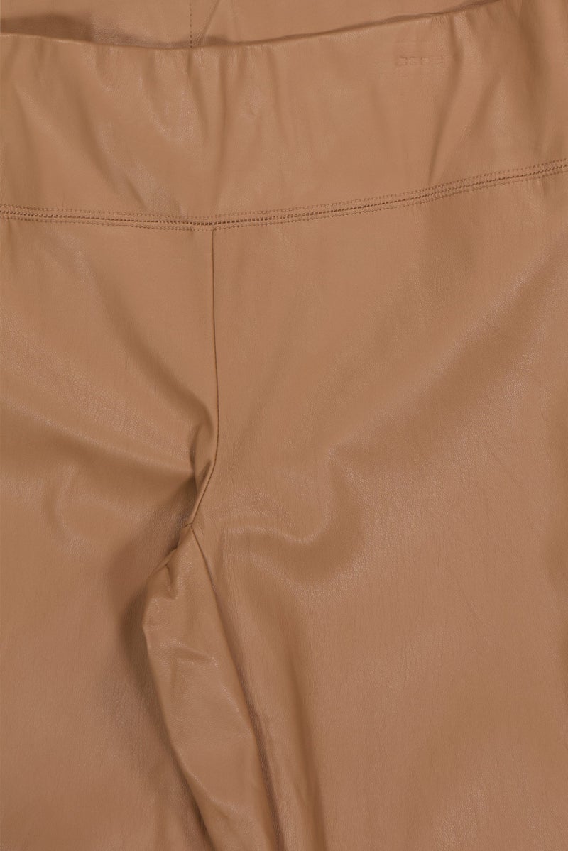INC Women Petite Plain Pull On Faux-Leather Pants, Tan - Image 4