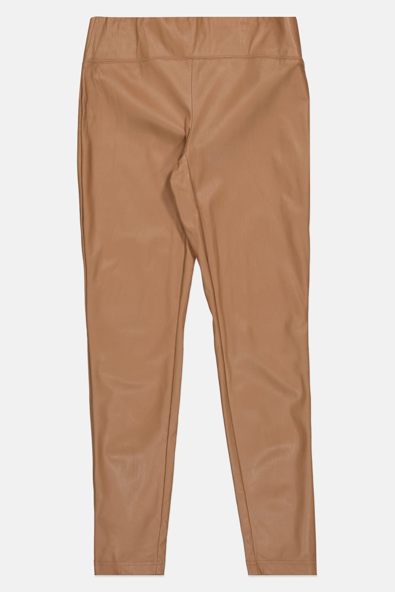 INC Women Petite Plain Pull On Faux-Leather Pants, Tan - Image 2
