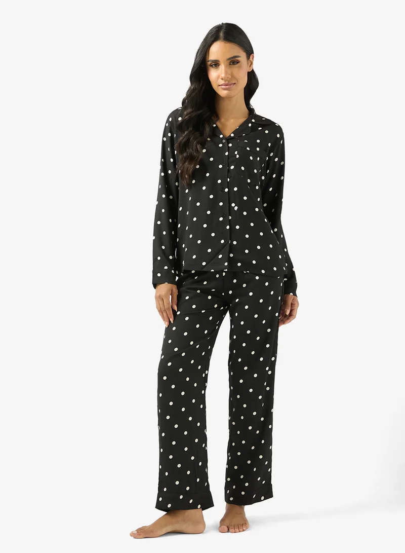 جينجر طقم بيجامة وقميص بقصة مريحة ومنقط