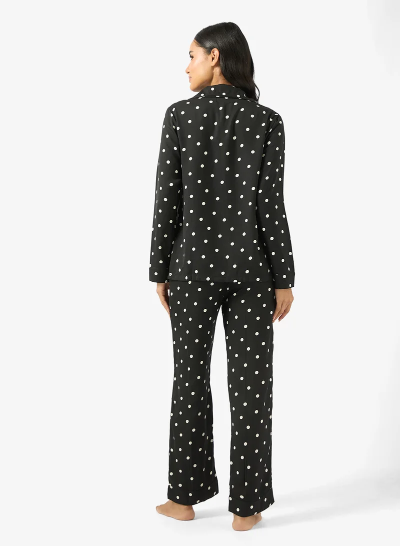 جينجر طقم بيجامة وقميص بقصة مريحة ومنقط