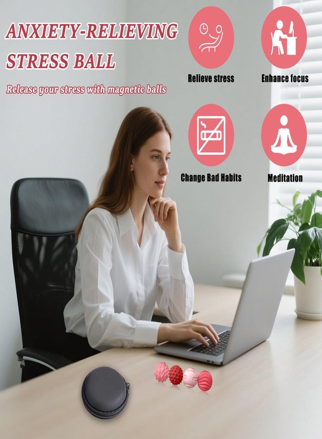 Kizcmvre Silicone Fidget Balls Toys,4 Pcs Sensory Magnetic Silicone Balls Desk Toy,Office Desk Fidget Balls for Anxiety Relief,Silent Magnetic Stress Balls Fidget Toys for Teens and Adults. (Pink) - Image 2