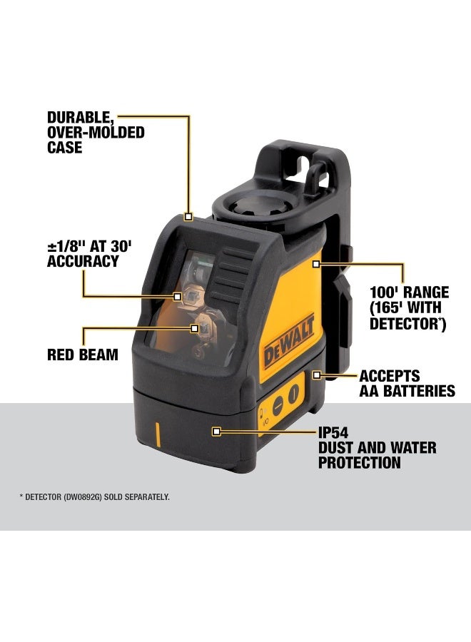 DEWALT Kreuzlinien-Laser  Selbstnivellierend  Horizontale Und Vertikale Laserlinien  Laserfarbe Rot  Laserklasse 2  2-Tasten-Bedienung  Inkl. Wandhalterung  Batterien Und Koffer  Dw088K - Image 5