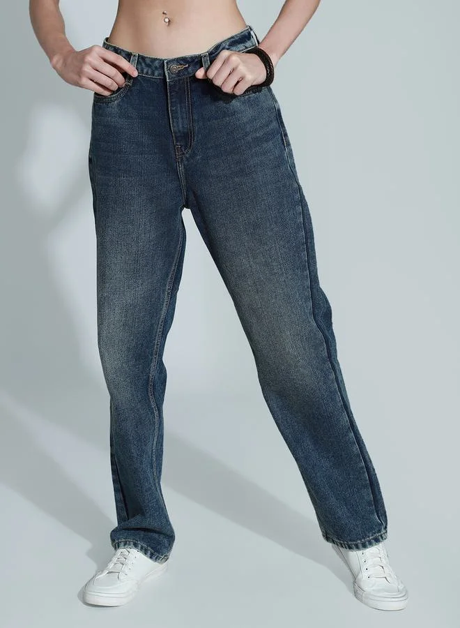 هاي ستار Light Wash Mid Rise Relaxed Fit Jeans by Styli