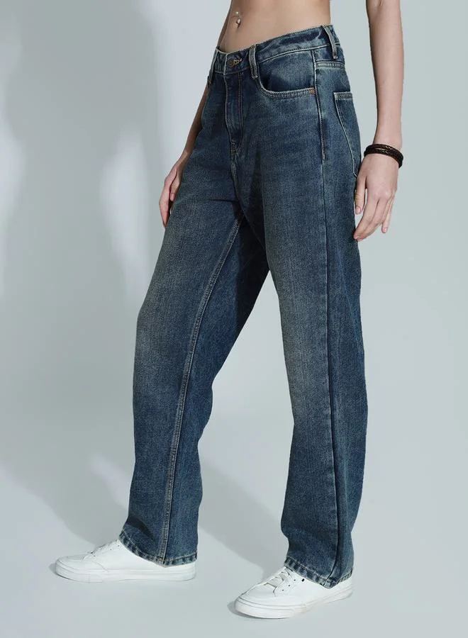هاي ستار Light Wash Mid Rise Relaxed Fit Jeans by Styli