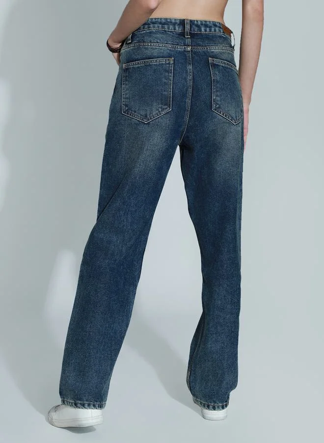 هاي ستار Light Wash Mid Rise Relaxed Fit Jeans by Styli