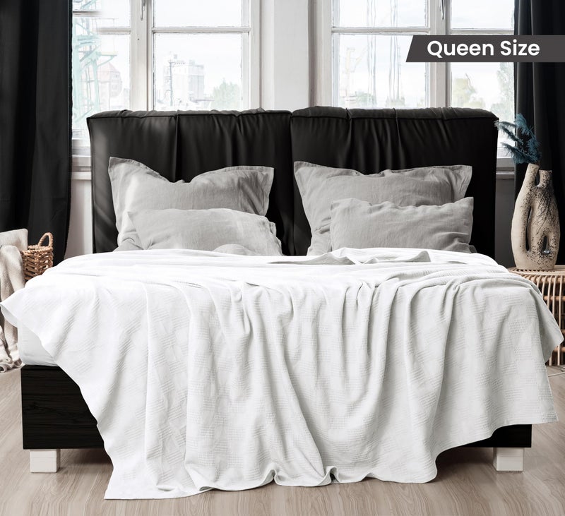 Utopia Bedding White 100% Cotton Blanket [Queen Size - 90x90 Inch] 350GSM Lightweight, Soft and Breathable Thermal Blanket for All Seasons - Image 2