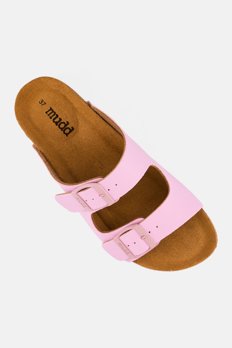 Mudd Women Adjustable Buckle Two Strap Cork Sandals, Pink - Image 4