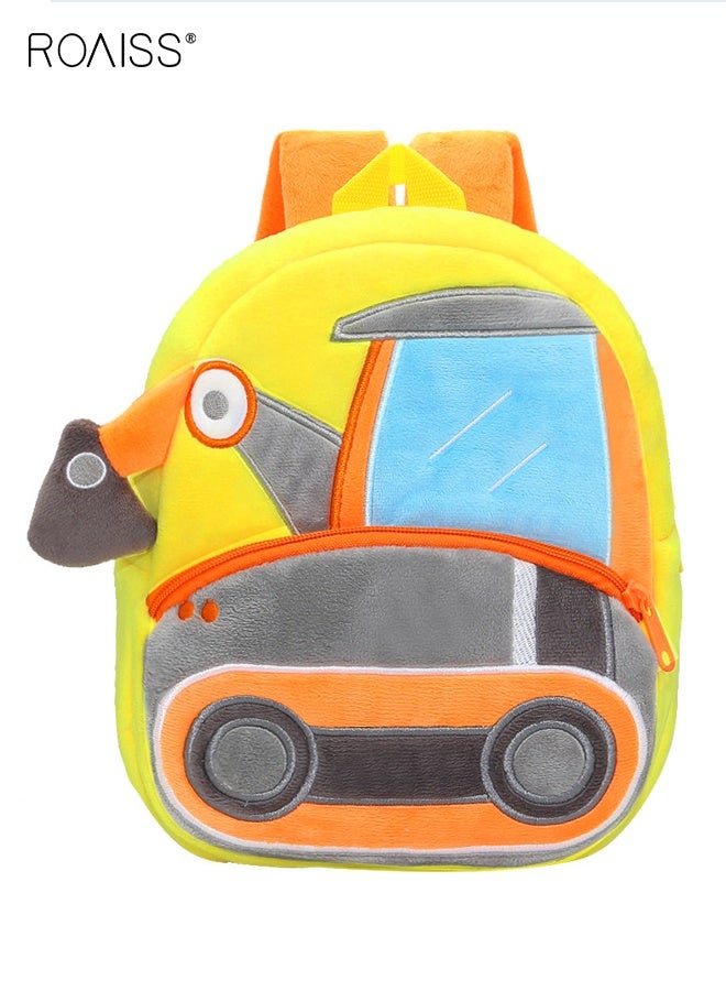 roaiss Toddler School Bag with Excavator Pattern, Adorable Soft Plush Mini Backpack for Kids, Small Daycare Backpack, Lightweight Unique Daypack for Kindergarten, Short Trips and Daily Outings - Image 1