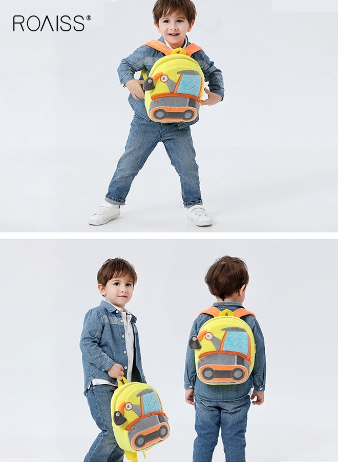 roaiss Toddler School Bag with Excavator Pattern, Adorable Soft Plush Mini Backpack for Kids, Small Daycare Backpack, Lightweight Unique Daypack for Kindergarten, Short Trips and Daily Outings - Image 2