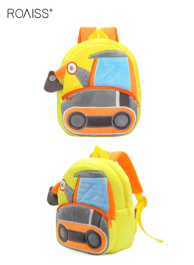 roaiss Toddler School Bag with Excavator Pattern, Adorable Soft Plush Mini Backpack for Kids, Small Daycare Backpack, Lightweight Unique Daypack for Kindergarten, Short Trips and Daily Outings - Image 3