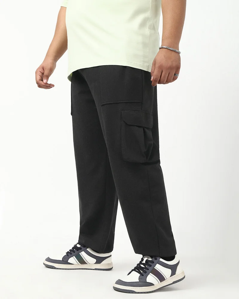 bewakoof Men's Black Oversized Plus Size Cargo Warm Joggers