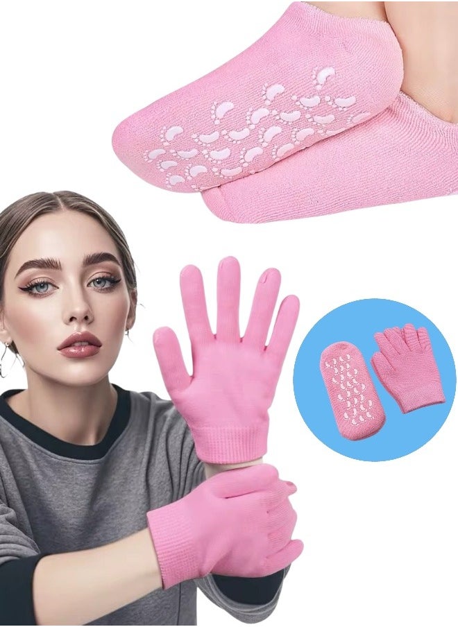 Lifenpure Lifenpure™ 4-Piece Pink Spa Gel Socks & Gloves Set Deep Moisturizing Therapy for Dry, Cracked Hands & Feet Reusable, Anti-Slip, Gel-Lined with Essential Oils & Vitamins for Home Spa Treatment  - Image 1