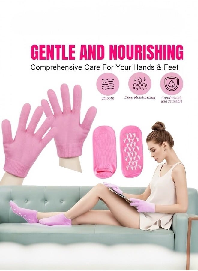 Lifenpure Lifenpure™ 4-Piece Pink Spa Gel Socks & Gloves Set Deep Moisturizing Therapy for Dry, Cracked Hands & Feet Reusable, Anti-Slip, Gel-Lined with Essential Oils & Vitamins for Home Spa Treatment  - Image 2