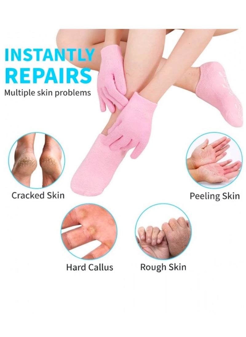 Lifenpure Lifenpure™ 4-Piece Pink Spa Gel Socks & Gloves Set Deep Moisturizing Therapy for Dry, Cracked Hands & Feet Reusable, Anti-Slip, Gel-Lined with Essential Oils & Vitamins for Home Spa Treatment  - Image 4