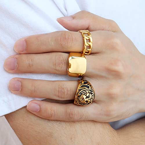 HANPABUM 3Pcs 14K Gold Plated Rings for Men Women Chunky Cuban Link Ring, Size 9 - Image 5