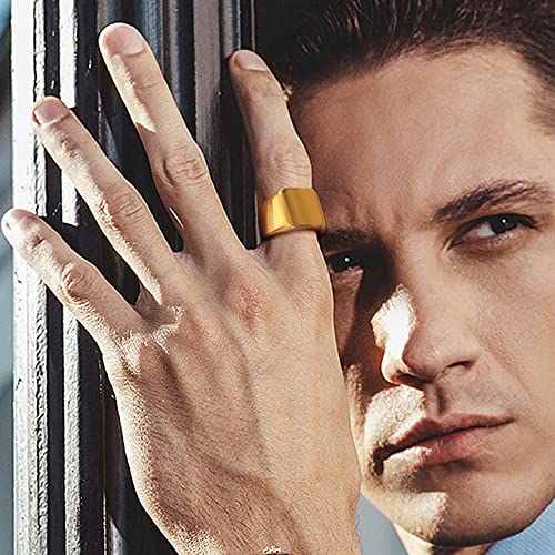 HANPABUM 3Pcs 14K Gold Plated Rings for Men Women Chunky Cuban Link Ring, Size 9 - Image 3