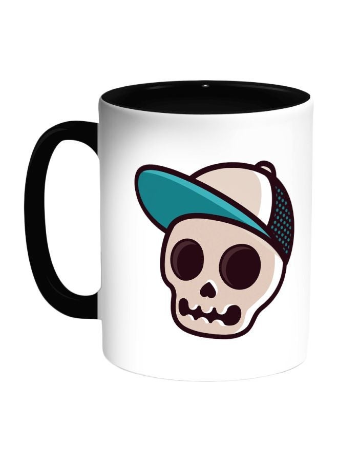 RYN Skull With A Cap Printed Coffee Mug Black/White/Beige 325ml