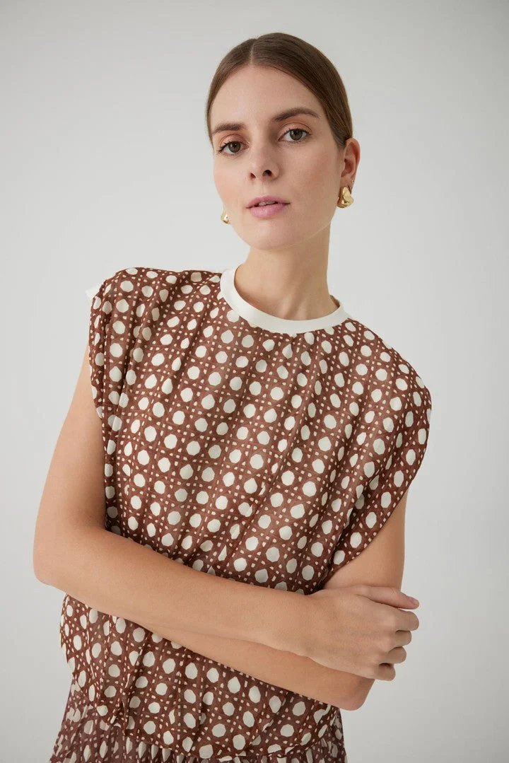 EXQUISE Basket Weave Brown Regular Blouse