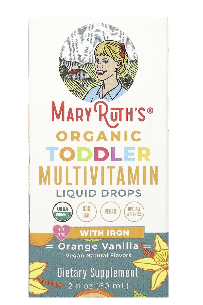 MaryRuth's قطرة عضوية سائلة متعددة الفيتامينات للأطفال الرضع ، 1-3 سنوات ، البرتقال والفانيليا ، 2 أونصة سائلة (60 مل)