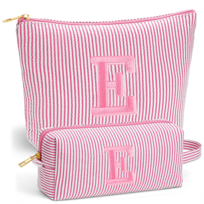 Fohufo Initial Makeup Bag Set - Cute Pink Stuff for Women, Personalized Makeup Pouch Cosmetic Bag, Travel Essentials Toiletry Bag, Birthday Christmas Gifts for Women Stocking Stuffers, Pink Letter E - Image 1