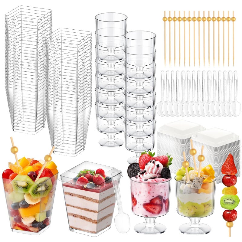 Fracurs 430 Pack Clear Dessert Cups Set with Spoons & Cocktail Picks, 5OZ Round Shooters Cups For Party, Mini Plastic Parfait Cups with Lids for Ice Cream Cake Pudding Fruit Yogurt Jello Appetizer Cup - Image 1