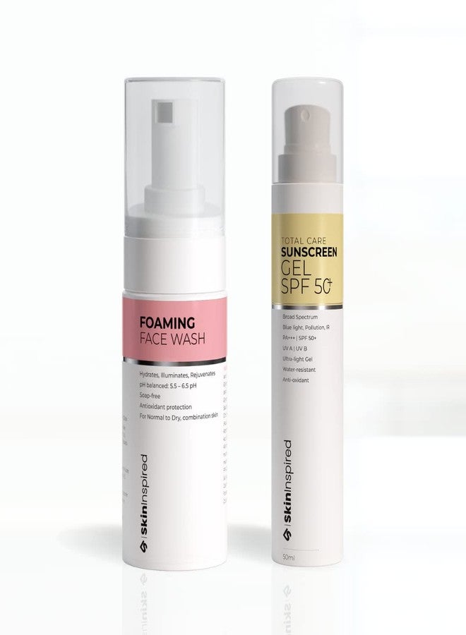 SkinInspired Foaming Facewash(For Normal to Dry, and Combination Skin) and Total Care Sunscreen (SPF 50+ PA+++) Combo pack (For All Skin Types)|Complete Face Care Kit For Men & Women - Image 1