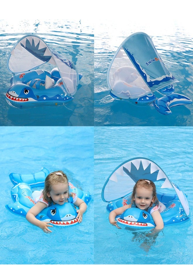 SwimBoBo - Baby Swimming Float Baby Swimming Ring Toddler Swimming Vest Children Waist Float Ring Inflatable Baby Float with Canopy Baby Swimming Ring Swimming Lap For Toddlers Swim Trainer (Shark) - Image 1