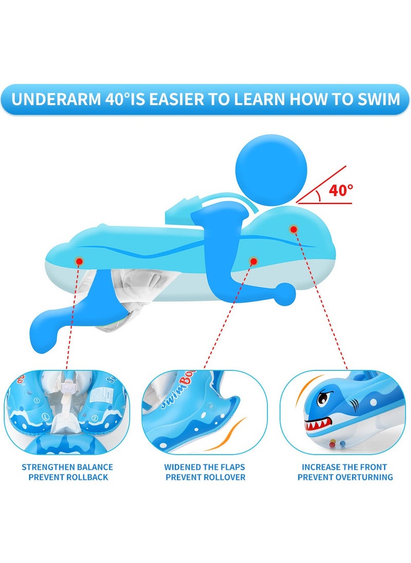 SwimBoBo - Baby Swimming Float Baby Swimming Ring Toddler Swimming Vest Children Waist Float Ring Inflatable Baby Float with Canopy Baby Swimming Ring Swimming Lap For Toddlers Swim Trainer (Shark) - Image 1