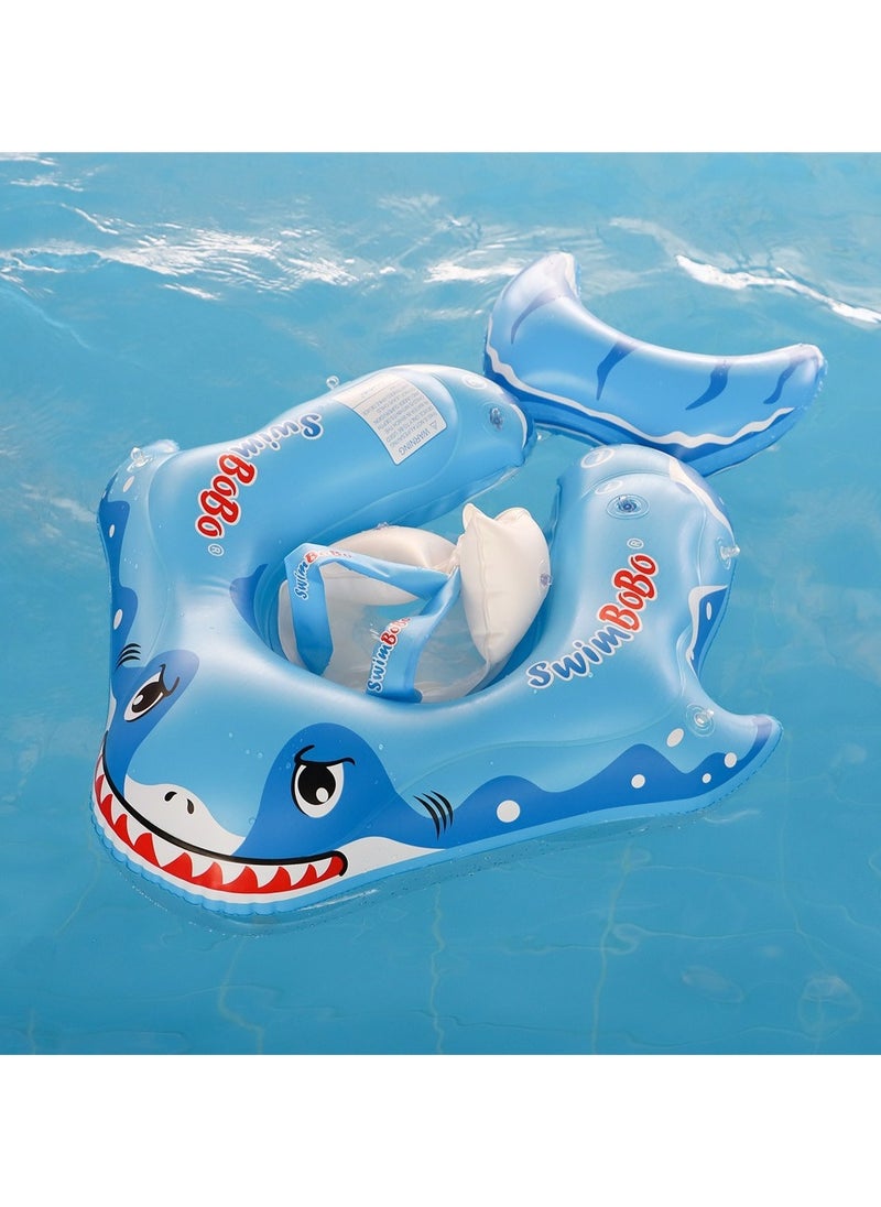 SwimBoBo - Baby Swimming Float Baby Swimming Ring Toddler Swimming Vest Children Waist Float Ring Inflatable Baby Float with Canopy Baby Swimming Ring Swimming Lap For Toddlers Swim Trainer (Shark) - Image 1