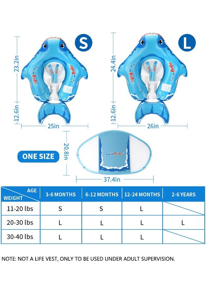 SwimBoBo Baby Swimming Float Baby Swimming Ring Toddler Swimming Vest Children Waist Float Ring Inflatable Baby Float with Canopy Baby Swimming Ring Swimming Lap For Toddlers Swim Trainer (Shark) - Image 2