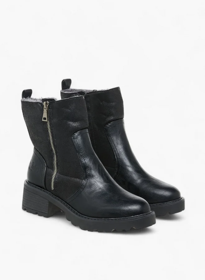 Lee Cooper Women's Solid Block Heel Boots with Zip Closure