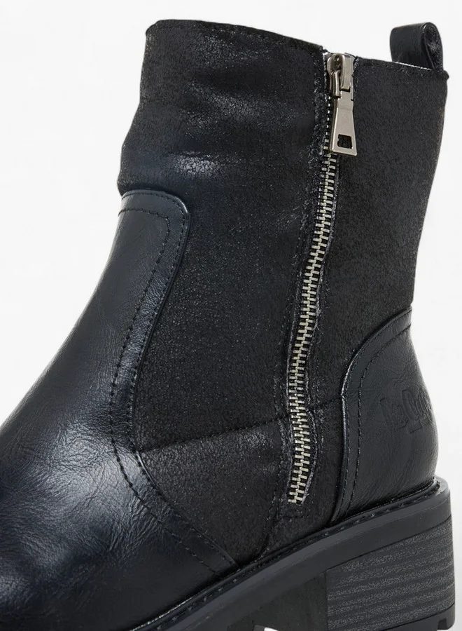 Lee Cooper Women's Solid Block Heel Boots with Zip Closure