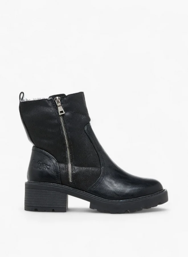 Lee Cooper Women's Solid Block Heel Boots with Zip Closure