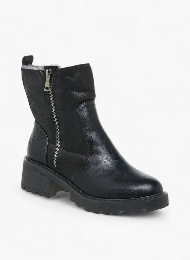 Lee Cooper Women's Solid Block Heel Boots with Zip Closure