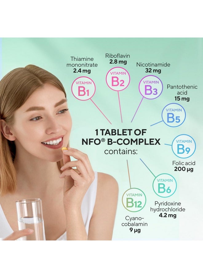 NFO - Vitamin B Complex [90 Tablets] Norwegian Natural High-Dose Complex Of Multivitamins Of Group B In An Easily Accessible Form: B1, B2, B3, B5, B6, B9, B12 For Men And Women Made In Norway - Image 1