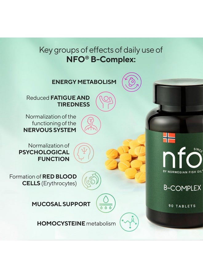 NFO - Vitamin B Complex [90 Tablets] Norwegian Natural High-Dose Complex Of Multivitamins Of Group B In An Easily Accessible Form: B1, B2, B3, B5, B6, B9, B12 For Men And Women Made In Norway - Image 1