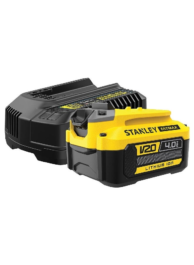 Stanley Fatmax V20 18V Battery Starter Kit Yellow and Black 9 x 13 x 27.5 cm SFMCB14M1-GB 