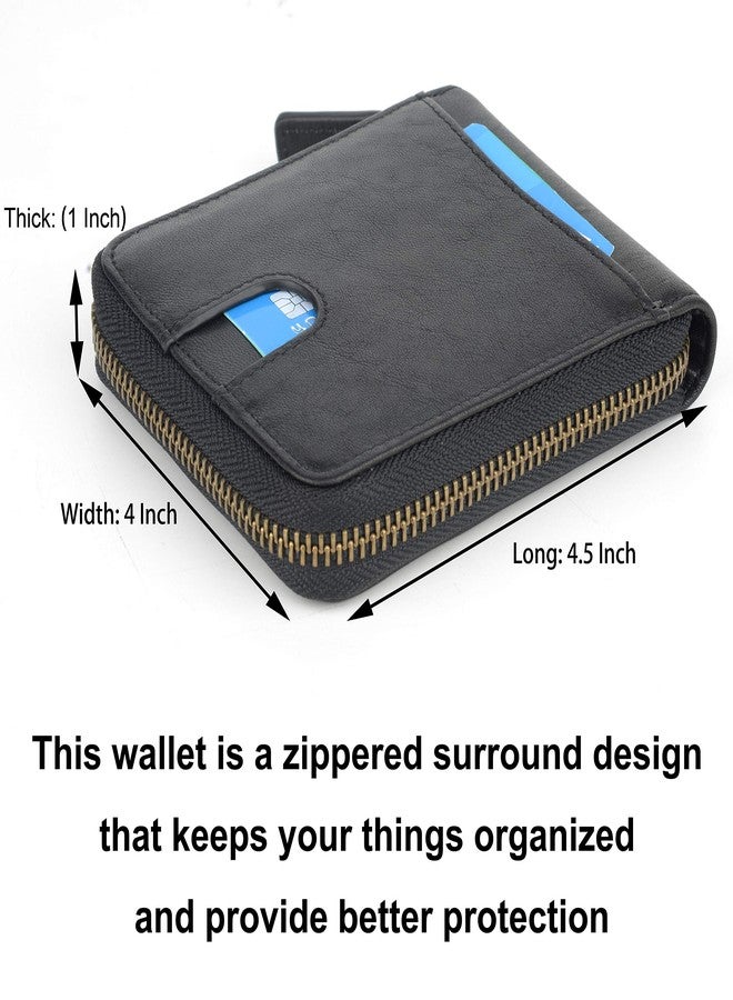 Blukey Genuine Leather Zipper Wallet With Coin Pocket, RFID Blocking Zip Around Front Pocket Bifold Wallet, Gift for Men (Black) - Image 4