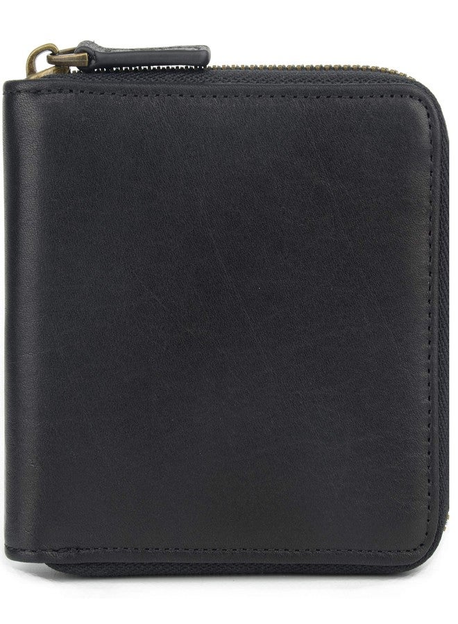 Blukey Genuine Leather Zipper Wallet With Coin Pocket, RFID Blocking Zip Around Front Pocket Bifold Wallet, Gift for Men (Black) - Image 1
