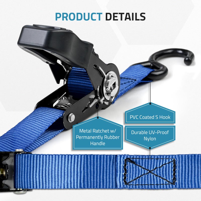 PAULINN Boat Trailer Tie-Downs Straps 1 Inch x 4 FT, 2400 LBS Heavy Duty Adjustable Transom Tie Down Straps Ratchet w/Quick Release Buckle & Anti-Scratch Hooks, for Trailer Marine Jet Ski Pontoon - Image 3