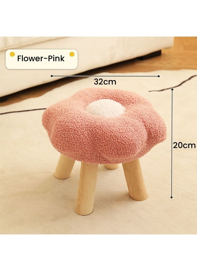 HQ-GAMING - Flower Stool Under Desk Step Stool Foot Rest Pouf Multifunctional Shoes Changing Cute Sofa Stool Small Foot Stool for Porch Living Room Bedside Apartment (Pink) - Image 1