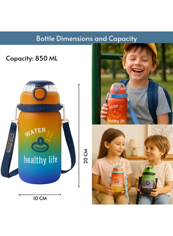 VIO Kids Leakproof Water Bottle with Soft Straw Capacity Marker Colorful Toddler Spill Proof Sippy Cup with Flip Top Lid Drinking Tumbler with Strap BPA Free Tritan Water Bottle Kids Hydration Sipper Bottle 850 ML for Boys Girls School Preschool Nursery Indoor Outdoor Travel Use - Image 3