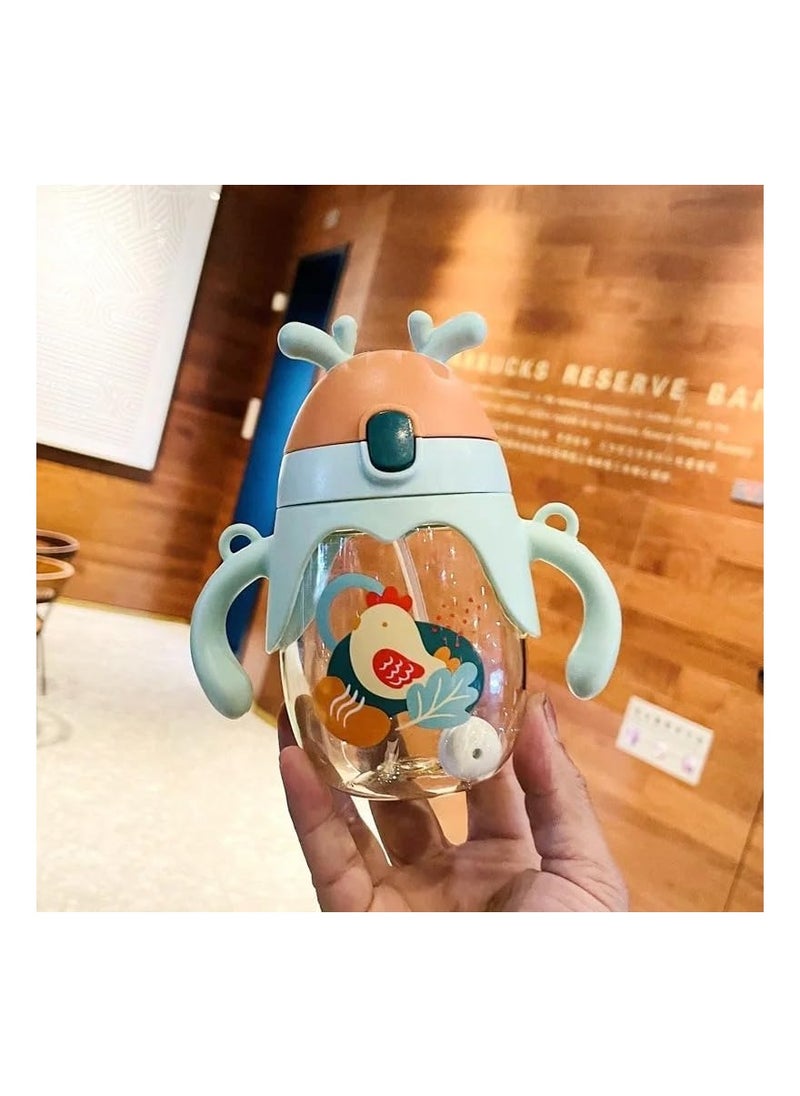 VIO Leak proof Baby Water Bottle with Soft Straw Spill proof Sippy Cup with Weighted Straw Colorful Toddler Drinking Cup with Handle and Strap for Boys Girls Preschoolers Kids Orange Green  - Image 1