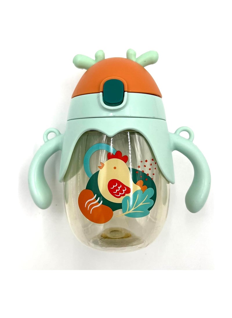 VIO Leak proof Baby Water Bottle with Soft Straw Spill proof Sippy Cup with Weighted Straw Colorful Toddler Drinking Cup with Handle and Strap for Boys Girls Preschoolers Kids Orange Green  - Image 5