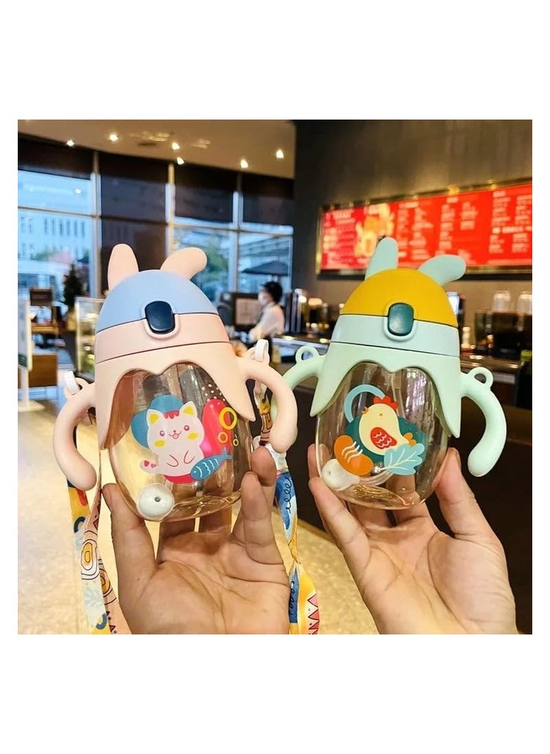VIO Leak proof Baby Water Bottle with Soft Straw Spill proof Sippy Cup with Weighted Straw Colorful Toddler Drinking Cup with Handle and Strap for Boys Girls Preschoolers Kids Orange Green  - Image 3